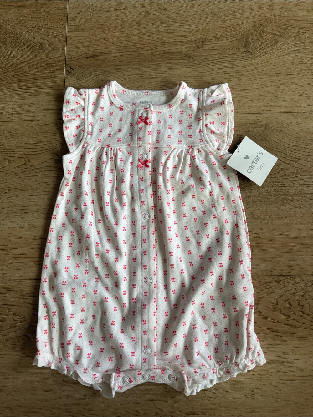 Carter's White and Pink Floral Cotton Baby Romper Pajama size 9 months